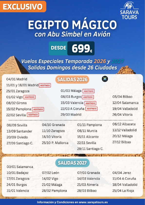 Egipto Mágico 8 días *Especial Ciudades 2025-2026-2027 * Incluye Abu Simbel en avión. Desde 699 € 