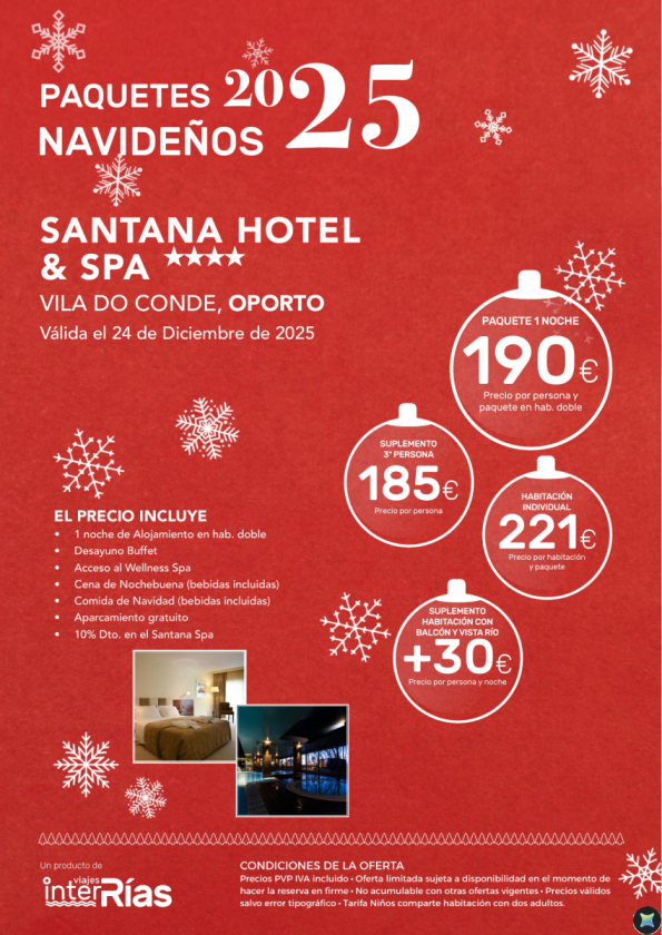 Paquete Navidad Santana Hotel & Spa 4* - Vila do Conde (Oporto)