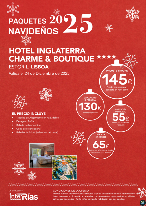 Paquete Navidad Hotel Inglaterra Charme & Boutique 4* - Estoril (Lisboa)