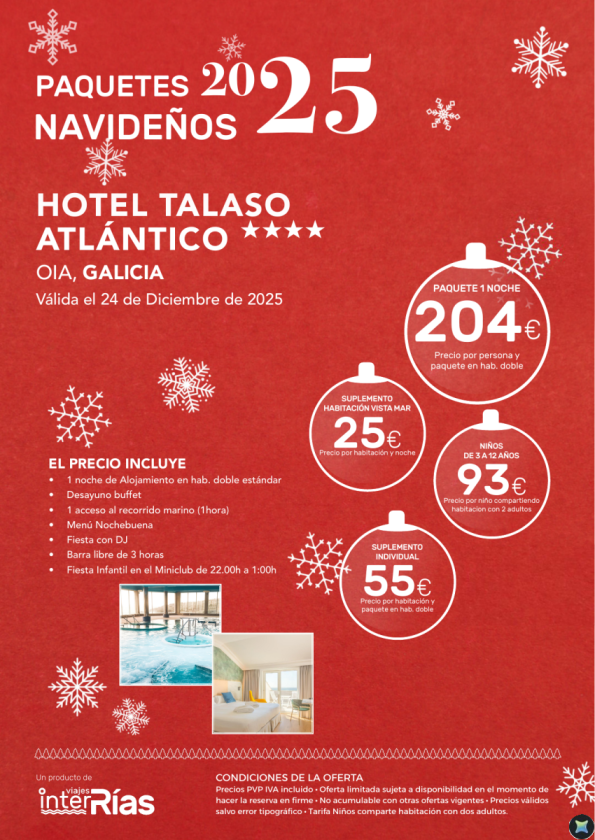 Paquete Navidad Hotel Talaso Atlántico 4* - Oia (Galicia)