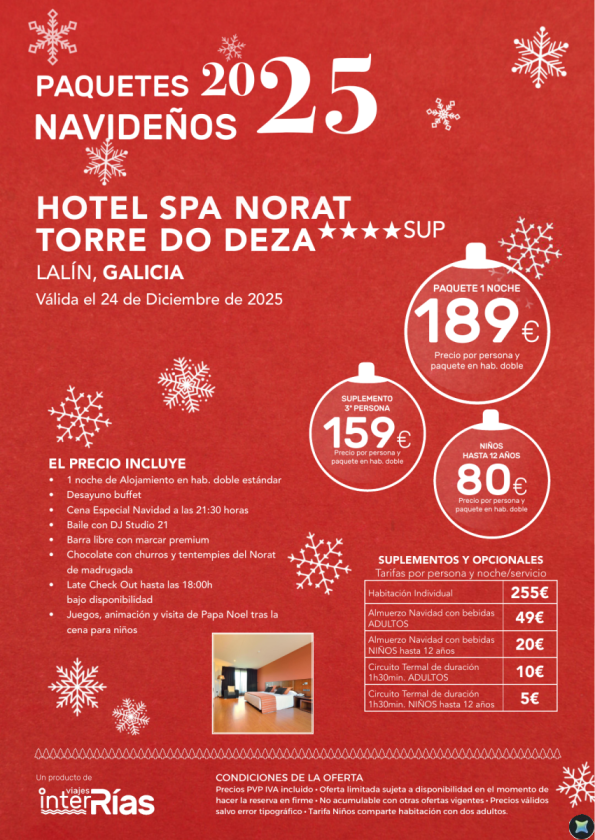 Paquete Navidad Hotel Spa Norat Torre do Deza 4* - Lalín (Galicia)