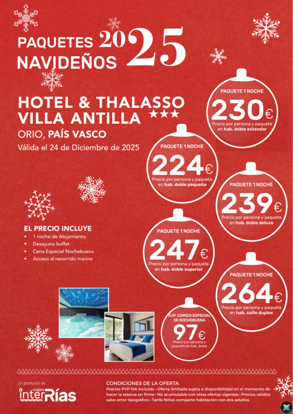 Paquete Navidad Hotel & Thalasso Villa Antilla 3* - Orio (País Vasco)