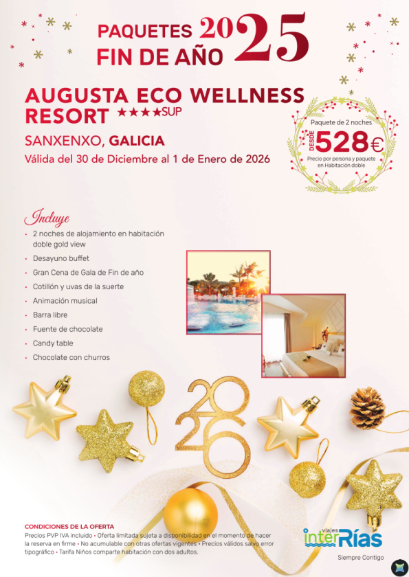 Paquete Fin de Año Augusta Eco Wellness Resort 4* - Sanxenxo (Galicia)