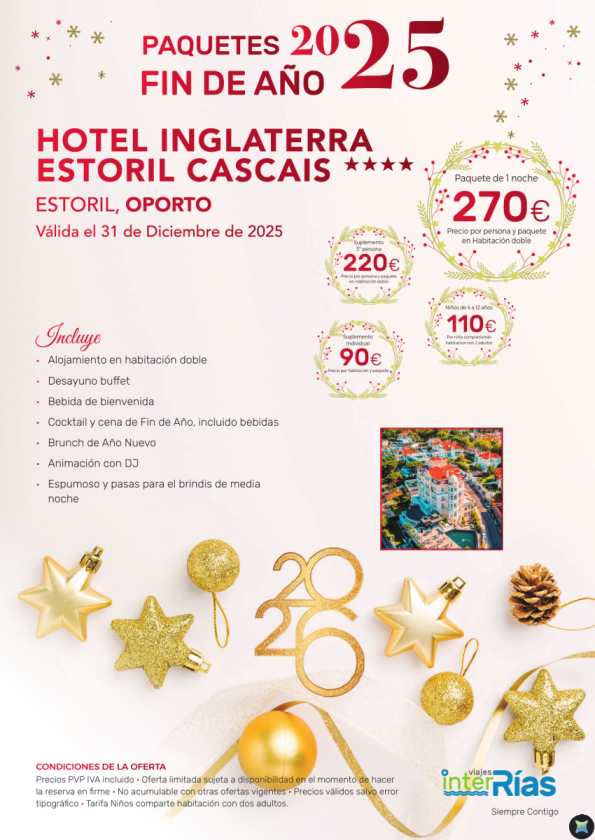 Paquete Fin de Año Hotel Inglaterra Estoril Cascais 4* - Estoril (Oporto)