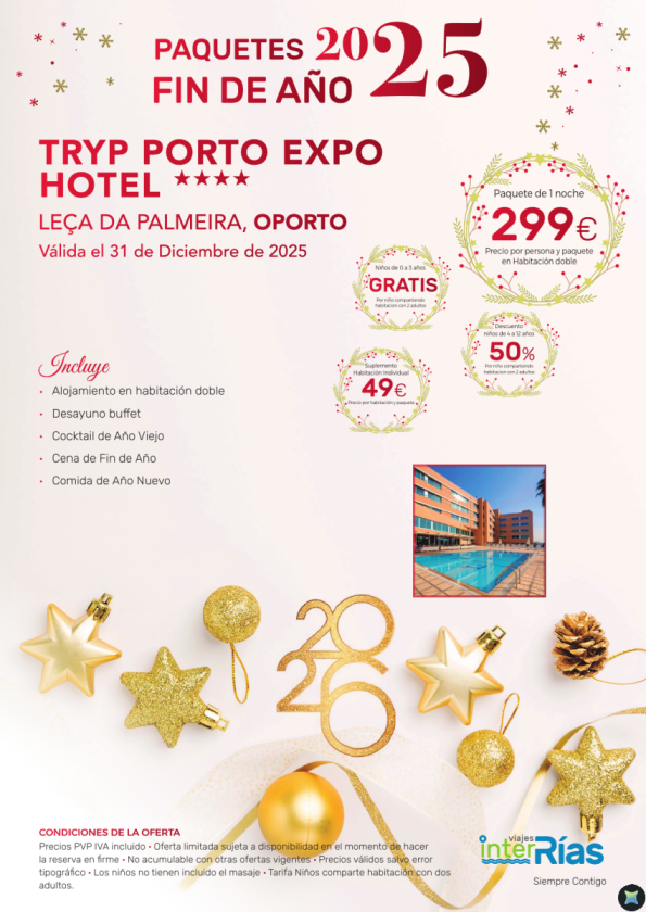 Paquete Fin de Año Tryp Porto Expo Hotel 4* - Leça da Palmeira (Oporto)