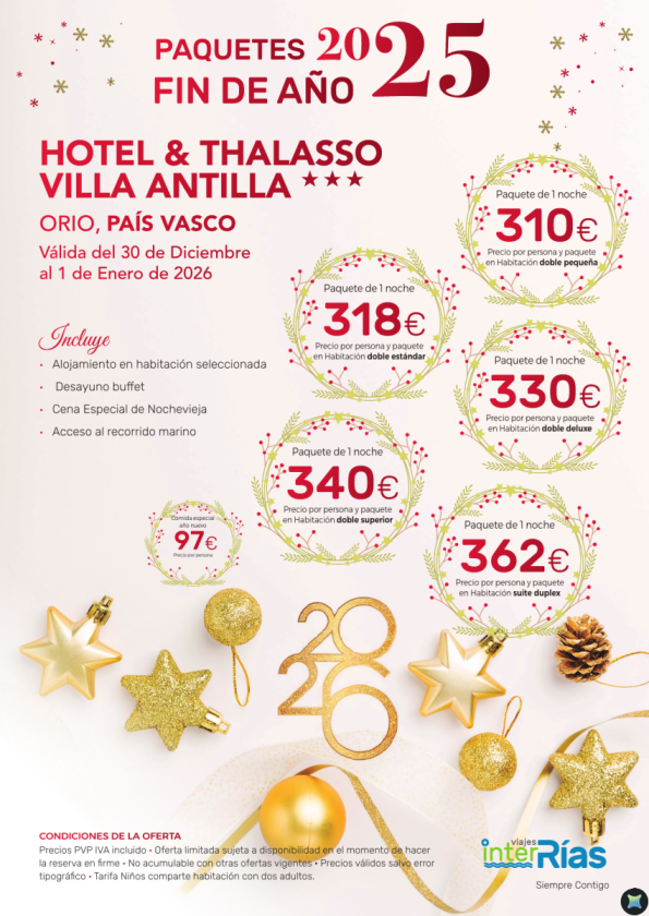 Paquete Fin de Año Hotel & Thalasso Villa Antilla 3* - Orio (País Vasco)