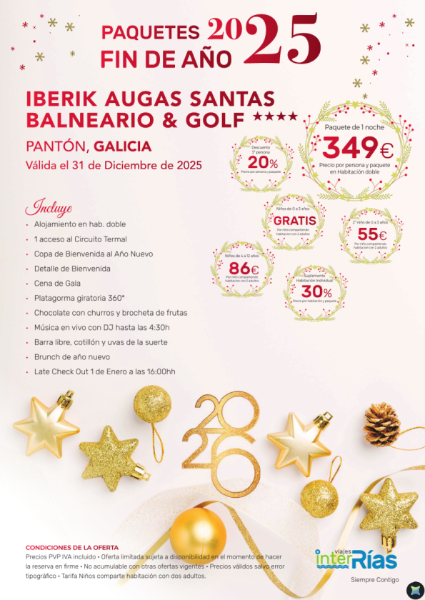 Paquete Fin de Año Iberik Auga Santas Balneario & Golf 4* - Pantón (Galicia)