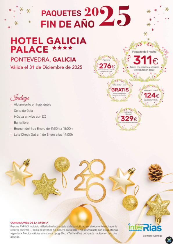 Paquete Fin de Año Hotel Galicia Palace 4* - Pontevedra (Galicia)