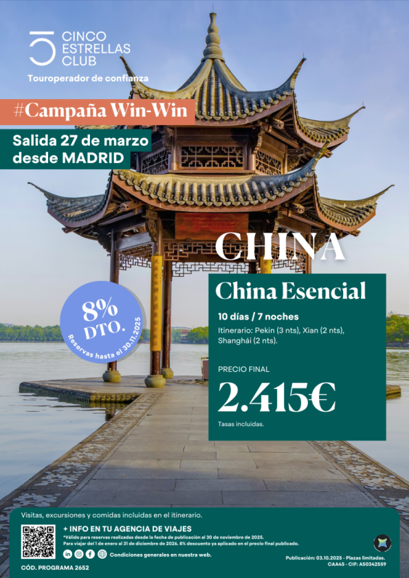 8%dto. Cupos | Especial. Semana STA China Esencial 10d/7n PVP 2.415 € sal. 27 de marzo sal. dsd Madrid