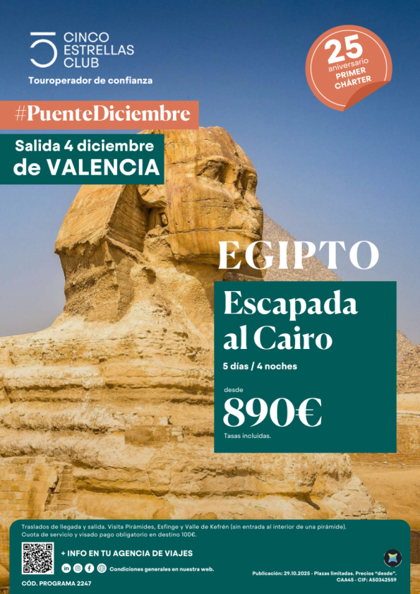 Pte Diciembre Egipto - Escapada Al Cairo 5ds/4ns dsd 890 € salida 04 Diciciembre  dsd Valencia. Precios + bajos