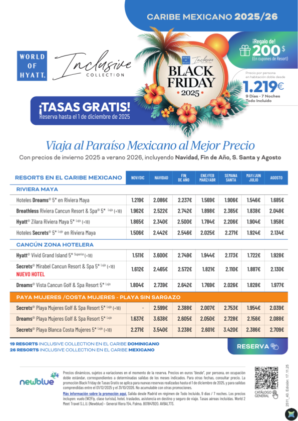 Black Friday: ¡Tasas GRATIS! Caribe Mexicano. Reserva hasta el 1 Dic para viajar del 01/12/25 al 31/10/26