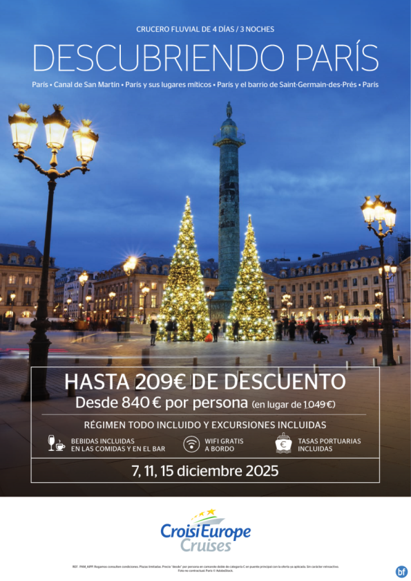 209? DE DESCUENTO - crucero fluvial Descubriendo París - 4 días - Todo Incluido - 07/12 + 11/12 + 15/12