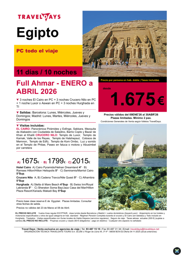 Full Ahmar - 11 días con pensión completa en cairo y crucero y todo incluido en Hurghada a partir de 1.675 € 