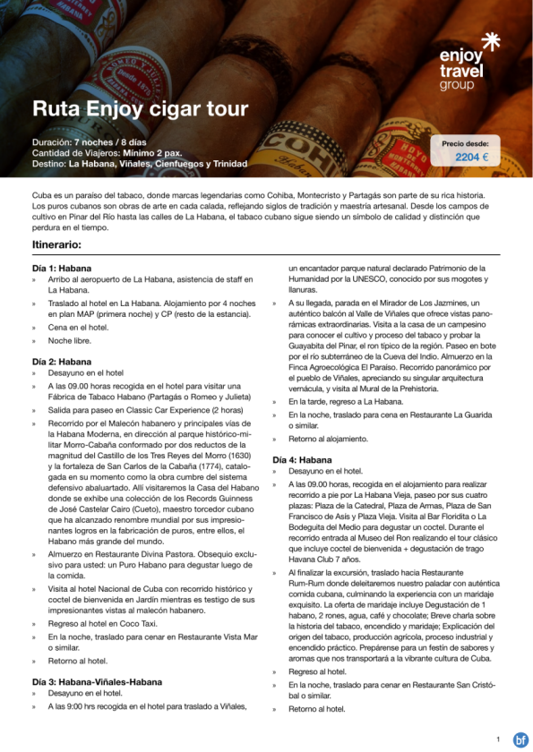 Ruta Enjoy Cigar Tour CUBA 8D/7N