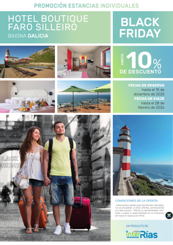 Black Friday 10% Dto. Hotel Boutique Faro Silleiro Baiona (Galicia)