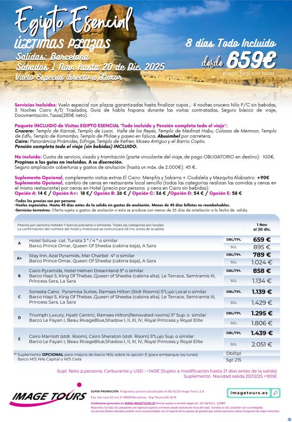 Egipto Esencial ¡Últimas Plazas 1 de nov al 20 de diciembre! desde 659 € 