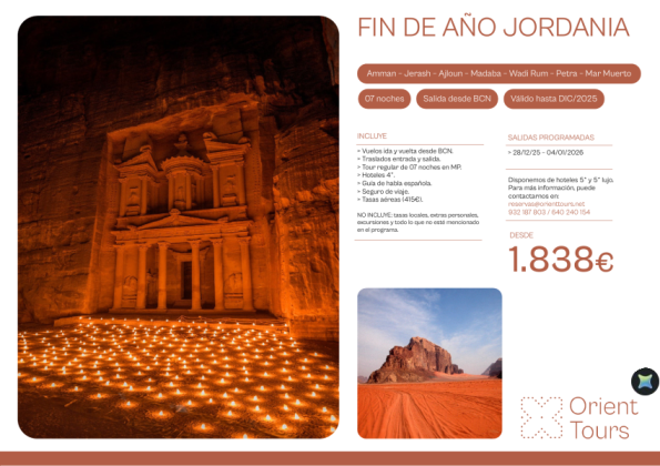 Jordania Fin de Año 07 noches salida 28/12 con vuelos desde Bcn	