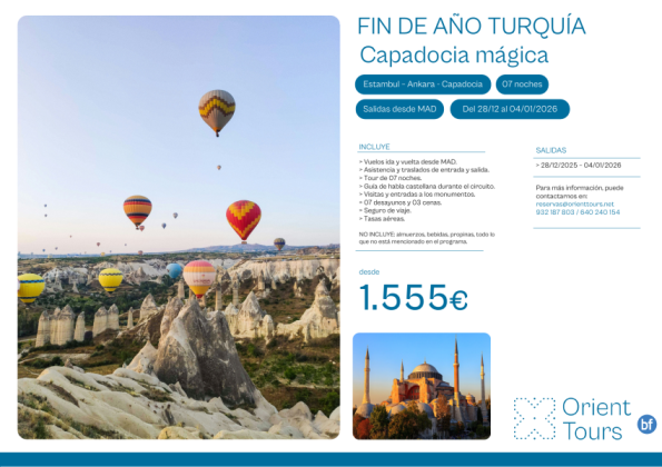 Turquía Fin de Año 07 noches salida 28/12 con vuelos desde Madrid