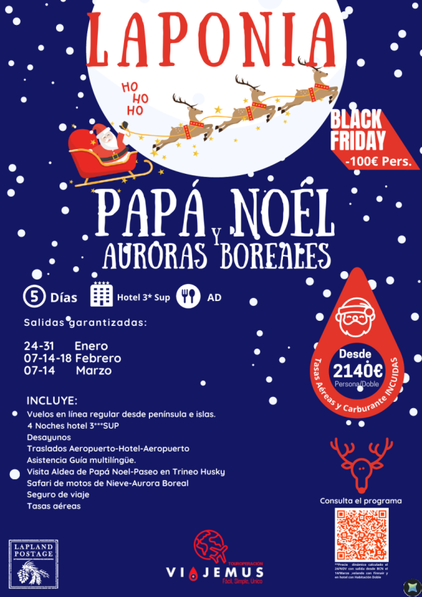 Laponia, no te pierdas esta oferta con un  DTO directo de  100 € por persona para ver a Papá Noel.