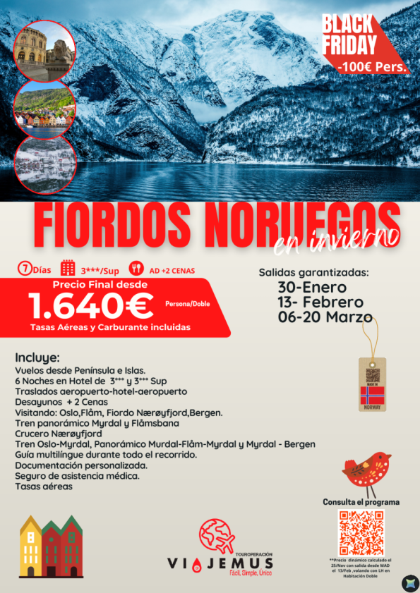Conoces el espectáculo increíble que son los Fiordos Noruegos  en invierno. Aprovecha esta oferta de -100?