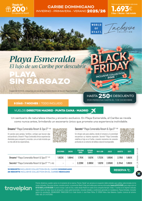 Hasta 250 € desc. por persona.Playa Esmeralda, Miches. El paraíso sin Sargazo. ¡Aprovecha Black Friday! 1.693 € 