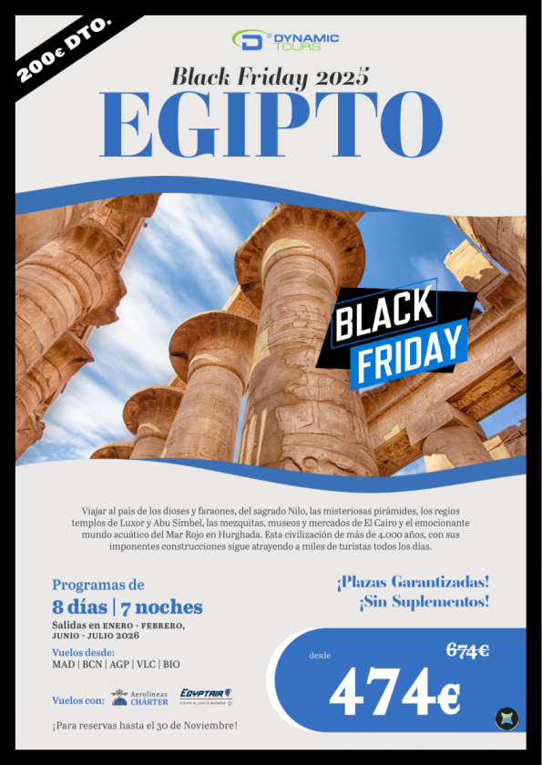Egipto ? ?BLACK FRIDAY??8d/7n??200? de DTO.??salidas en ene-feb, jun-jul?? desde 474 € 