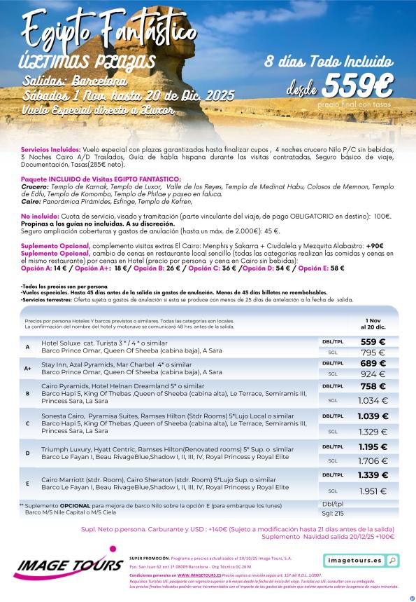 Egipto Fantástico ¡Últimas Plazas 1 de nov al 20 de diciembre! desde 559 € 