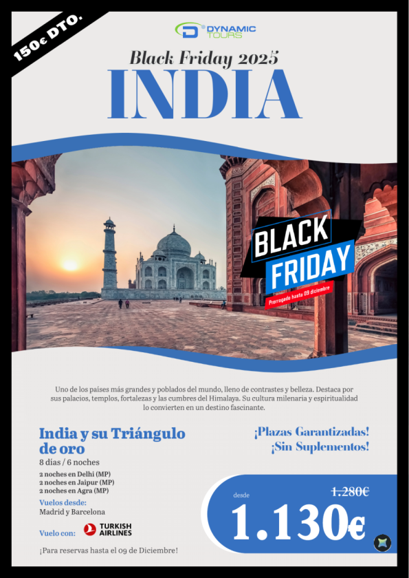 India ? ?prórroga BLACK FRIDAY??8d/6n??150? de DTO.??reservas hasta el 09 de diciembre?? desde 1.130 € 