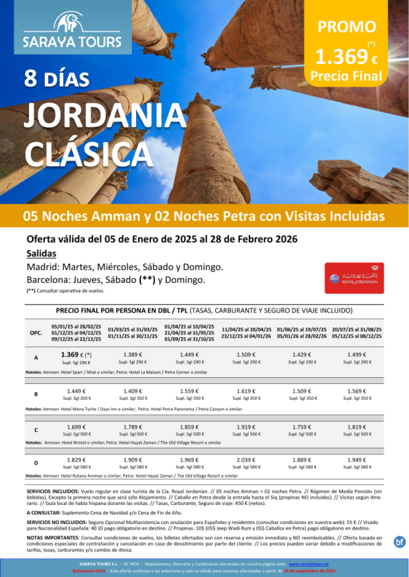 Jordania Clásica 8 días: Amman y Petra con Visitas Incluidas hasta Febrero 27