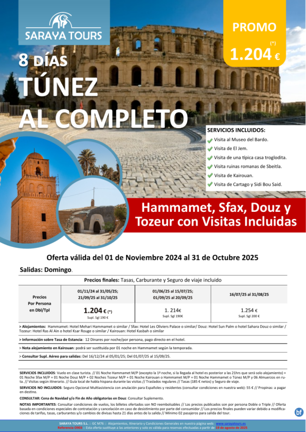  Túnez al Completo 8 días: Circuito con Visitas Incluidas hasta Octubre 26