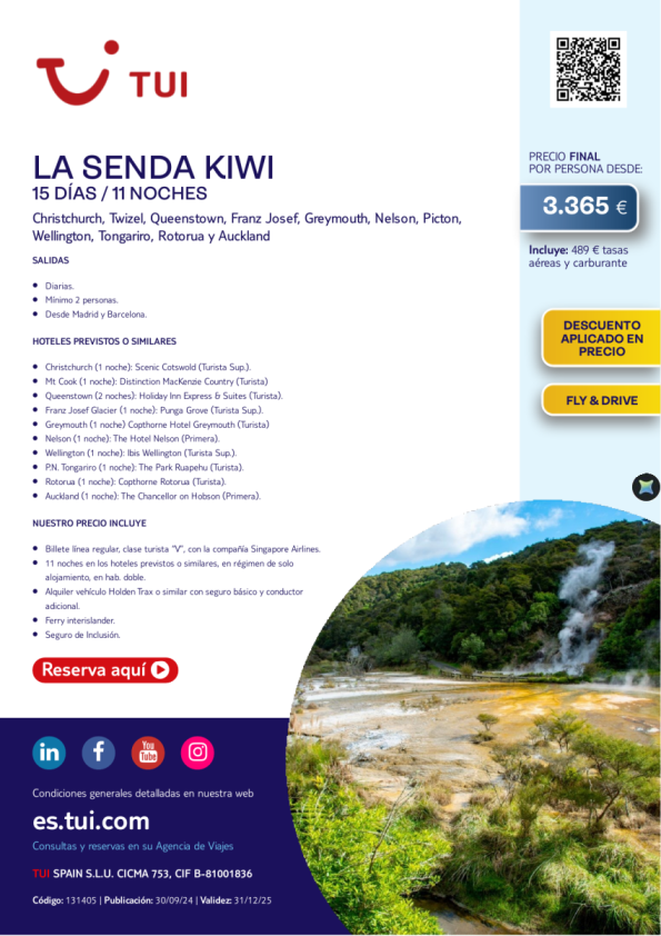 Nueva Zelanda. La Senda Kiwi. 15 días / 11 noches. Fly & Drive. Salidas diarias desde 3.365 € 