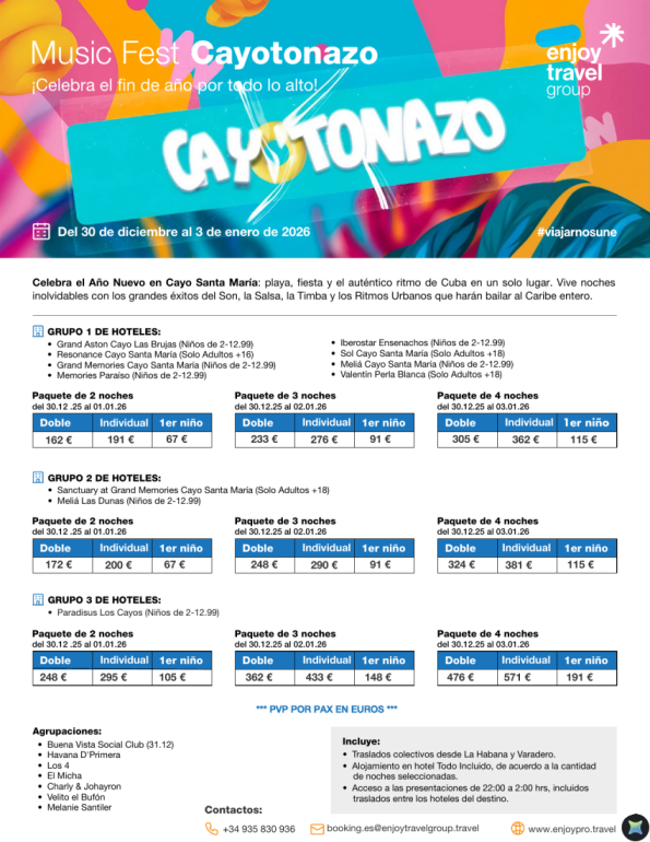 Music Fest Cayotonazo en Cuba salida única 30 DIC desde 162 € 