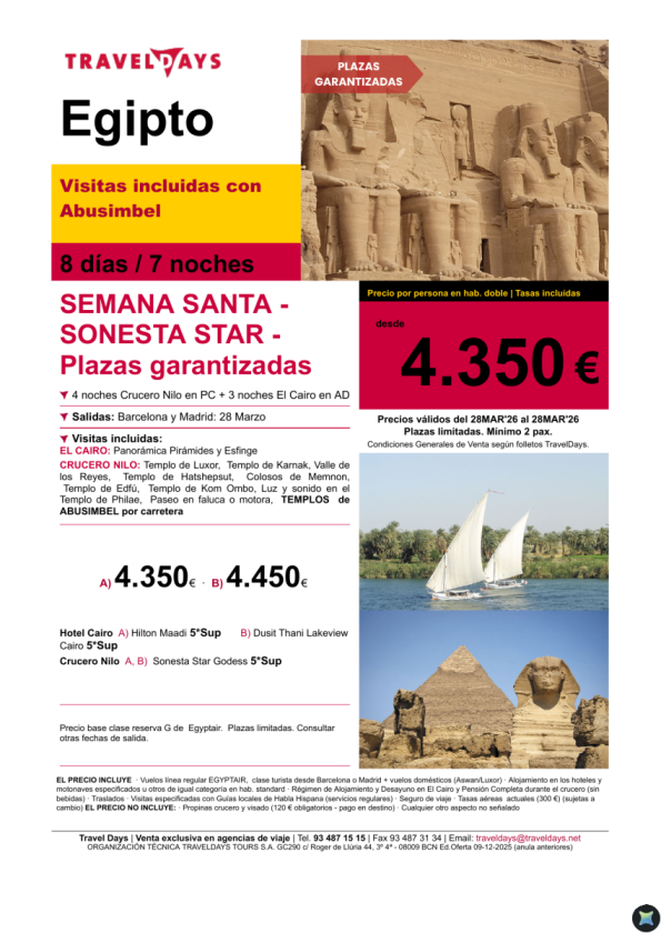 Especial Sonesta STAR Semana Santa 28 marzo - 8 días de viaje gran lujo a partir de 4.350 € 