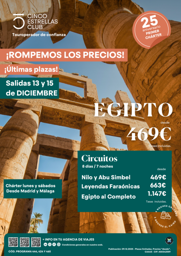 Últimas Plazas! Egipto desde 469 Nilo y Abu Simbel 8ds/7ns salida dic: 13 y 15 dsd Madrid y Málaga