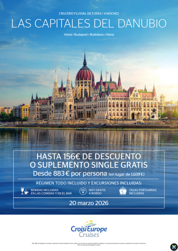 Hasta 156 € DTO o Supl. single GRATIS - crucero Capitales del Danubio - 5 días - Todo Incluido - 20 marzo
