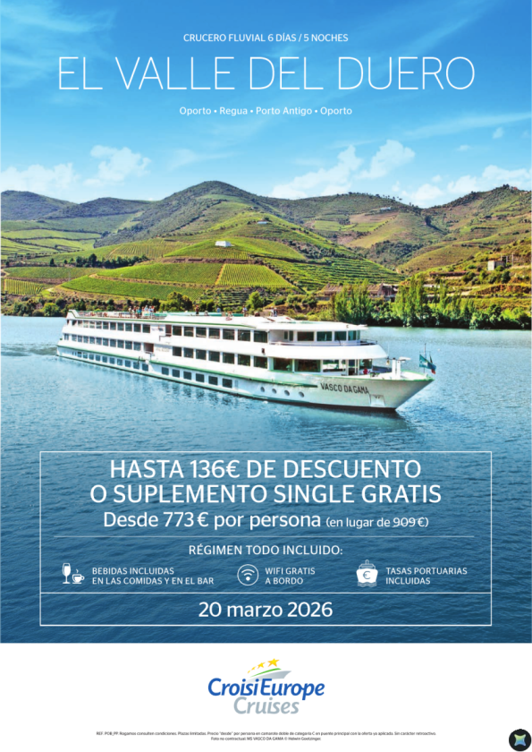 Hasta 136 € DTO o Suplemento single GRATIS - crucero por el valle del Duero - 6 días - Todo Incluido - 20 marzo
