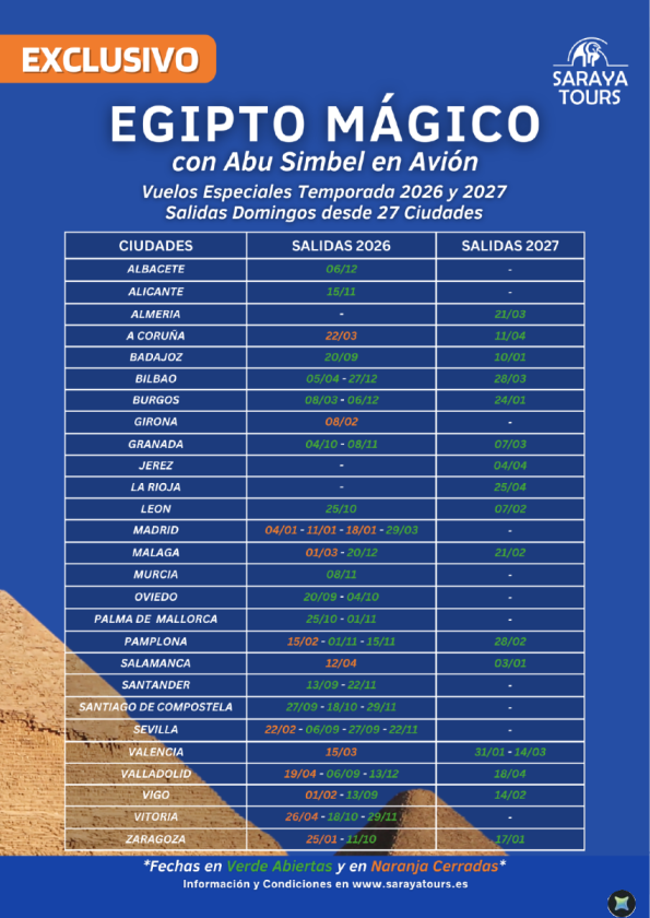 Egipto Mágico 8 días *Especial Ciudades 2025-2026-2027 * Incluye Abu Simbel en avión. Desde 699 € 