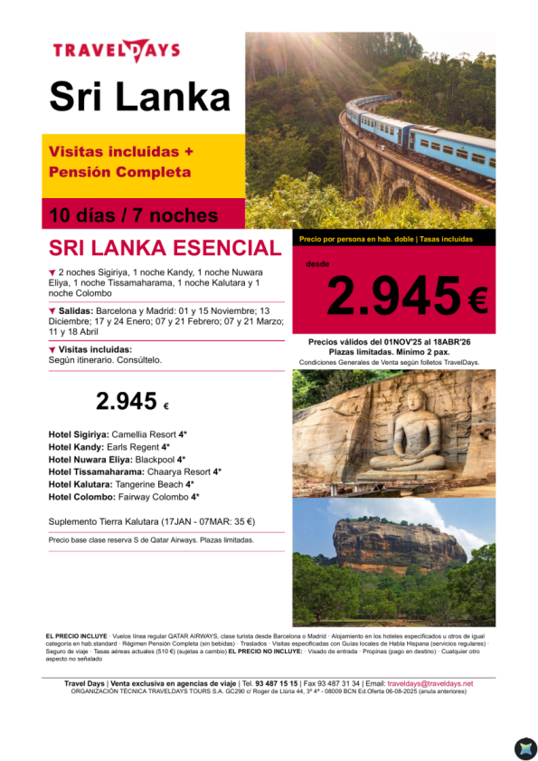 Sri Lanka Esencial - 10 días con circuito regular hasta abril a partir de 2.945 € 