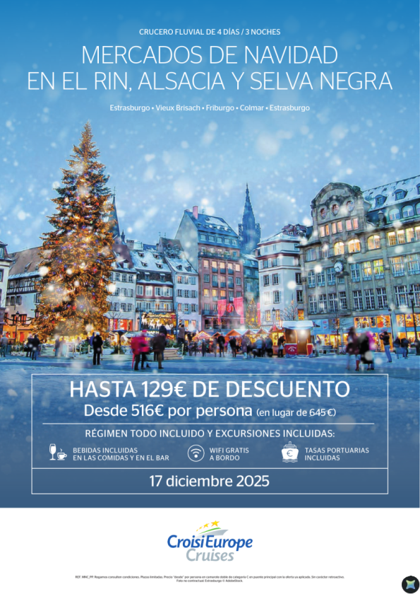 Hasta 129 &euro; DESCUENTO - crucero Mercados de Navidad en Alsacia y Selva Negra - 4 días - todo incluido - 17/12