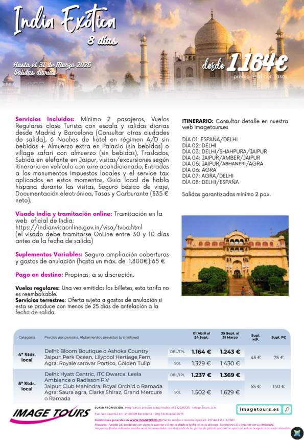 India Exótica, 8 días hasta marzo 2026 desde 1.164 &euro; 