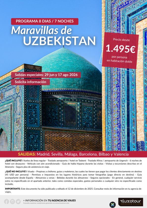 Maravillas de Uzbekistán - Salidas Especiales 29 Junio y 17 Agosto desde 1.495 &euro; 