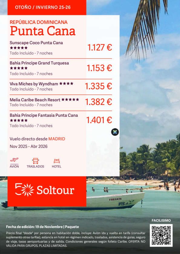 Punta Cana (República Dominicana) desde 1.127 &euro; , salidas desde Madrid