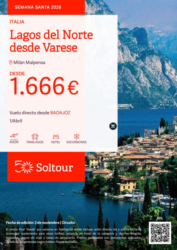 Lagos del Norte desde Varese desde 1.666 &euro; , salida 1 Abril desde Badajoz
