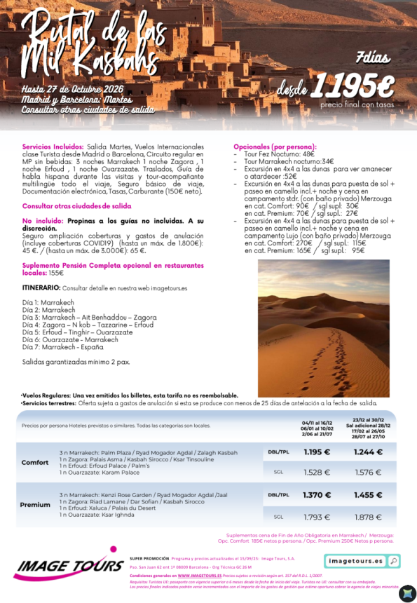 Ruta de las mil Kasbahs, 7 días de Viaje hasta Octubre 2026 desde 1195 &euro; 