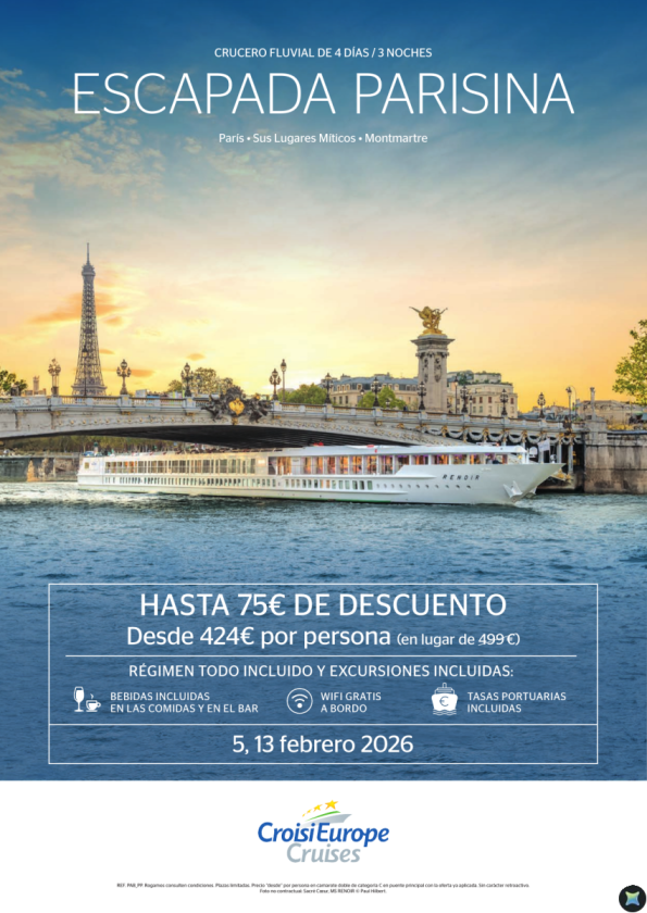 Hasta 15% DTO   excursiones INCLUIDAS - Crucero Escapada Parisina - 4 días - Todo Incluido - 05/02   13/02