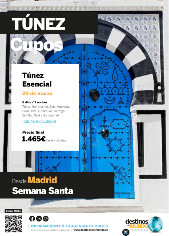 ????Túnez esencial SEMANA SANTA 8 días / 7 noches origen: Madrid salida: 29 Marzo 2026 desde 1.465 &euro; ????