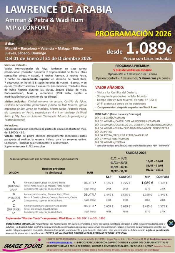 JORDANIA *Circuito 8 días Premium* Lawrence de Arabia, con campamento superior en Wadi Rum, desde 1.089 &euro; 