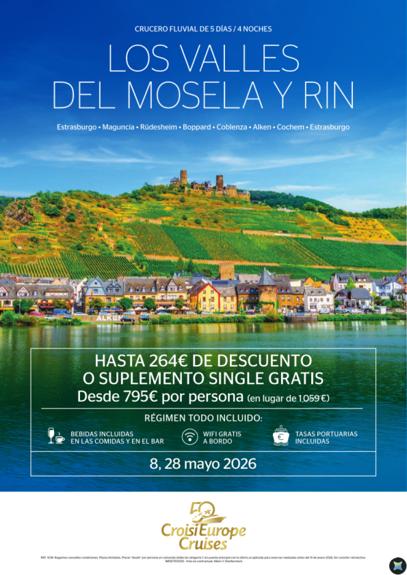 Hasta 264 &euro; DTO o suplemento single GRATIS - Crucero los valles del Mosela y Rin - 5 días - Todo incluido