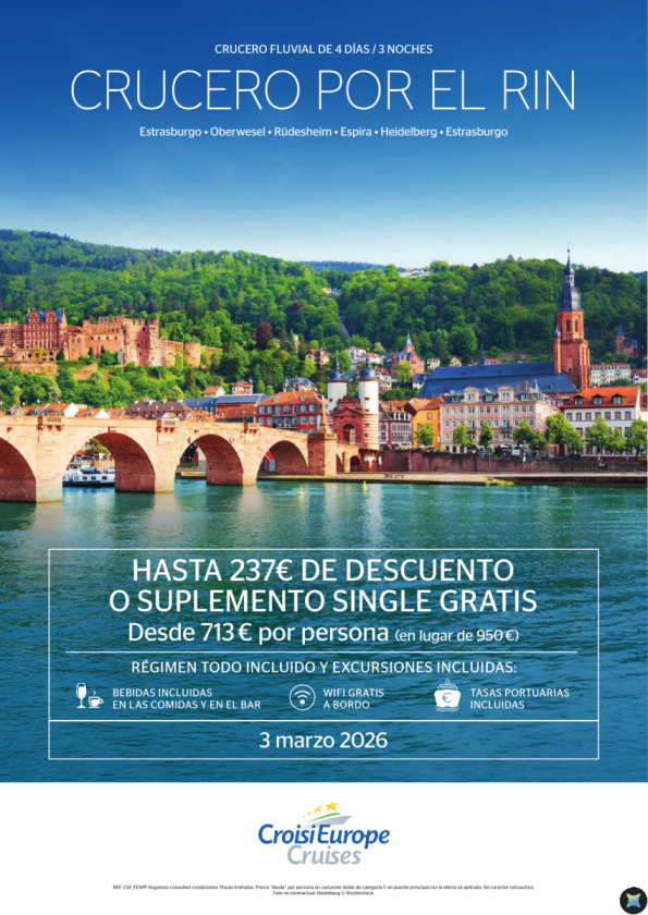 Hasta 237 &euro; DTO + excursiones INCLUIDAS - crucero por el Rin - 4 días - todo Incluido - 3 marzo