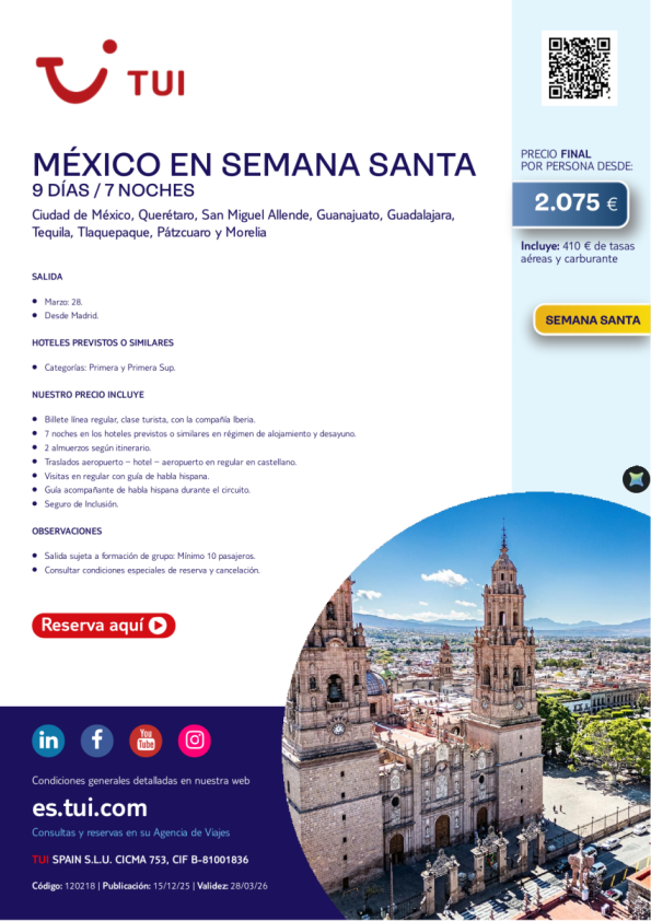 Semana Santa en México. 9 días / 7 noches. Salida 28 MAR desde MAD desde 2.075 &euro; 